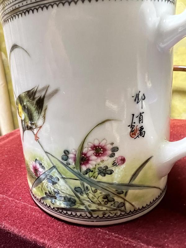 古玩陶瓷鄧肖禹粉彩花鳥紋馬克杯拍賣,當前價格6800元