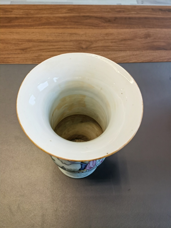 古玩陶瓷御窯廠大名家毛子榮油粉彩天女散花詩文花觚拍賣,當前價格7500元