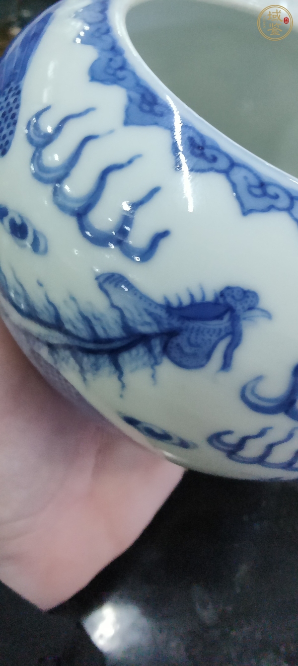 古玩陶瓷龍鳳紋青花洗真品鑒賞圖