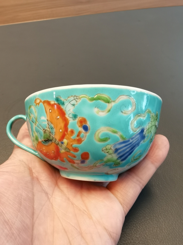 古玩陶瓷大清光緒年製官窯款粉彩瓜瓞綿綿紋茶杯拍賣,當前價格880元