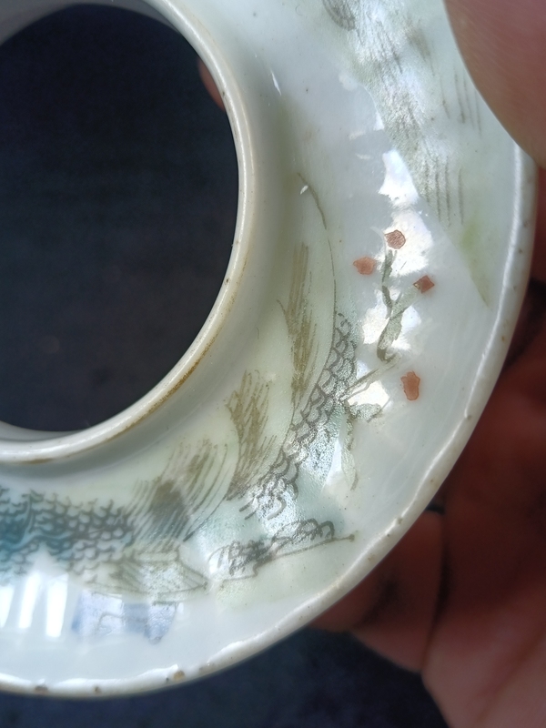 古玩陶瓷（全美品）光緒淺絳彩山水人物瓜棱茶碗拍賣，當前價格388元