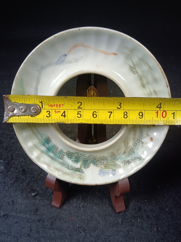 古玩陶瓷(全美品)光緒淺絳彩山水人物瓜棱茶碗拍賣,當前價格388元