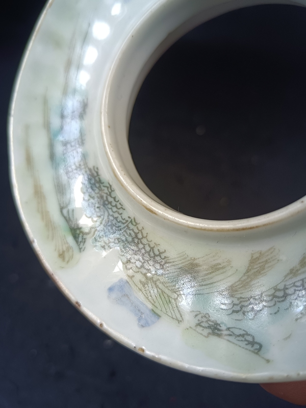 古玩陶瓷(全美品)光緒淺絳彩山水人物瓜棱茶碗拍賣,當前價格388元
