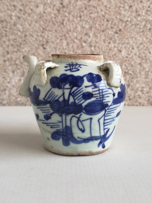 古玩陶瓷青花花卉紋四系壺拍賣,當前價格680元