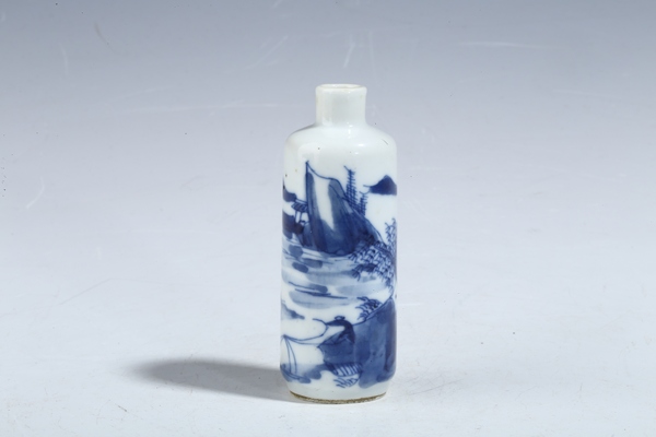 古玩陶瓷晚清細路?青花人物山水樓閣紋鼻煙壺拍賣,當前價格3500元