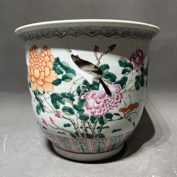 古玩陶瓷花鳥紋粉彩花盆拍賣,當前價格10888元