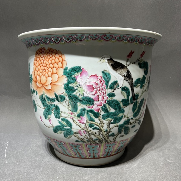 古玩陶瓷花鳥紋粉彩花盆拍賣,當前價格10888元