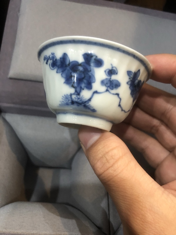古玩陶瓷清-康熙-青花瓜棱花卉紋-品茗杯一對拍賣,當前價格1250元