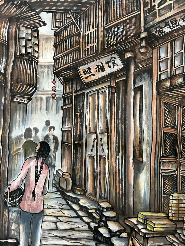 古玩字畫袁彬《古鎮(zhèn)瑤》拍賣,當前價格788元