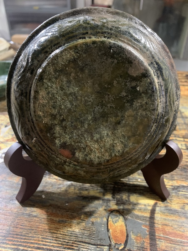 古玩陶瓷漢代精品綠釉印花盆拍賣,當(dāng)前價格3280元