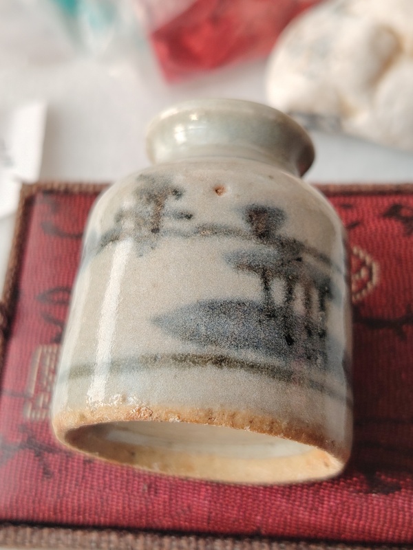 古玩陶瓷清山水紋青花水盂拍賣,當前價格188元