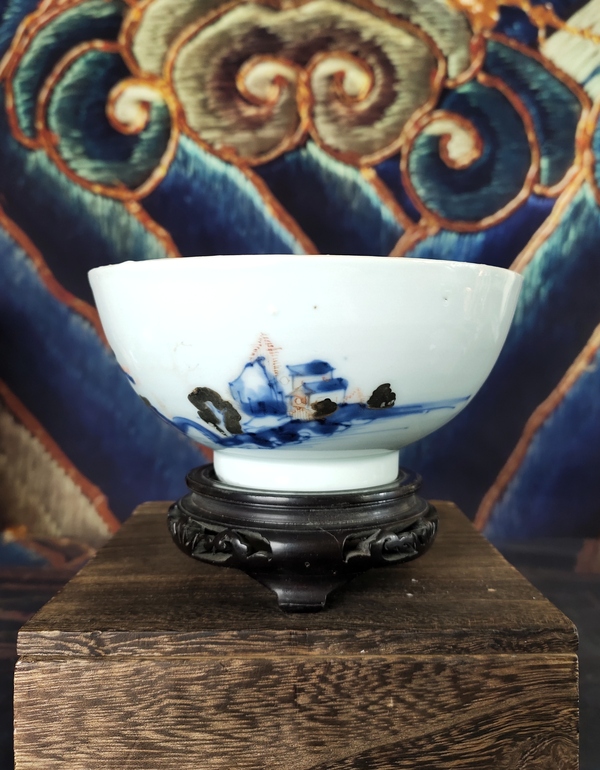 古玩陶瓷【佳士得出品精品】青花加彩山水人物紋茶碗拍賣，當(dāng)前價(jià)格9680元