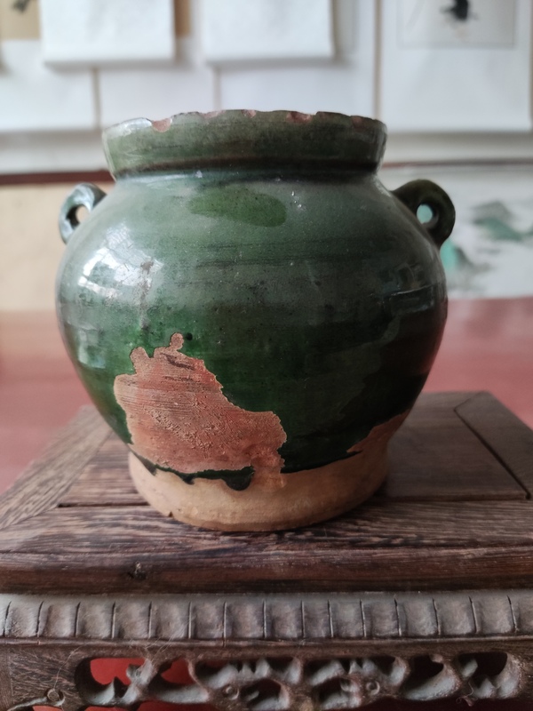 古玩陶瓷清代綠釉雙系罐拍賣,當(dāng)前價(jià)格288元