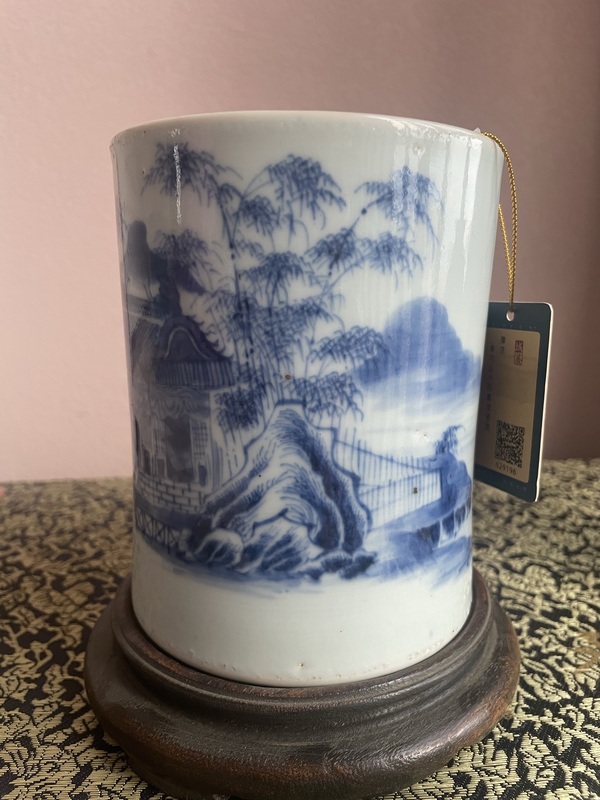 古玩陶瓷山水紋青花筆筒拍賣,當前價格25000元