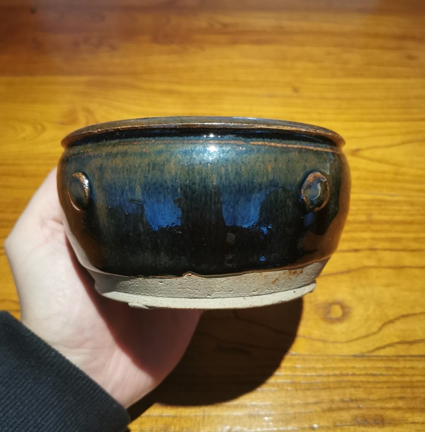 古玩陶瓷明兔毫釉鼓釘洗拍賣,當前價格500元