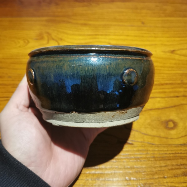古玩陶瓷明兔毫釉鼓釘洗拍賣,當前價格500元