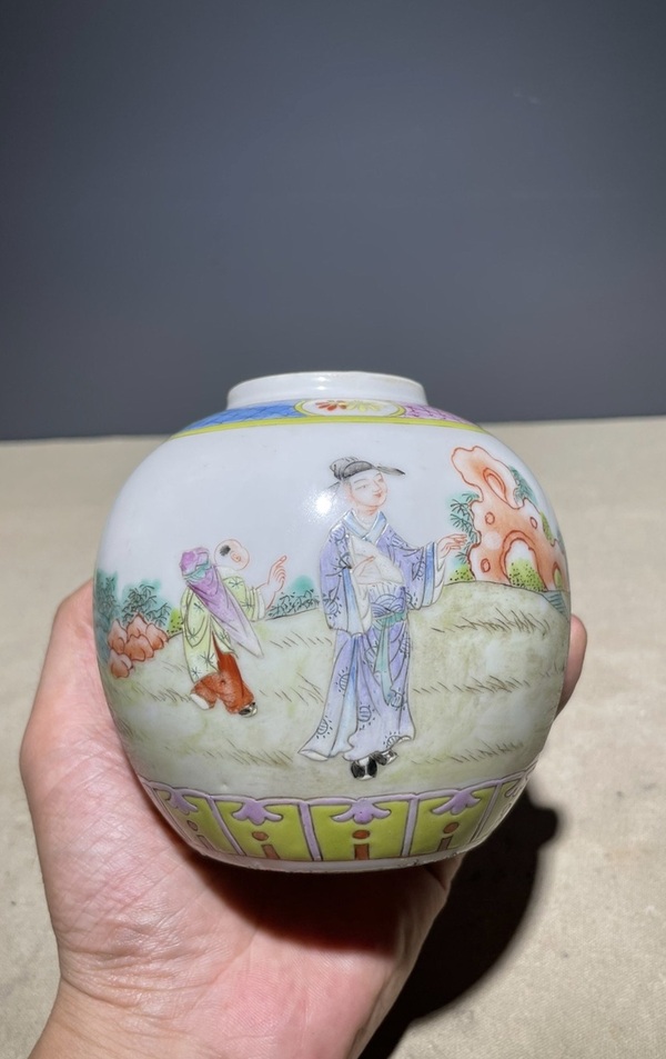 古玩陶瓷【精品細路民窯】粉彩攜琴訪友人物故事紋小罐拍賣,當前價格2950元