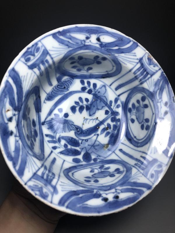 古玩陶瓷明萬歷,青花花鳥紋折沿洗拍賣,當前價格2600元