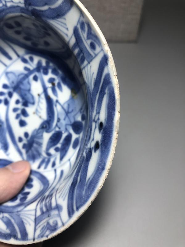 古玩陶瓷明萬歷,青花花鳥紋折沿洗拍賣,當前價格2600元
