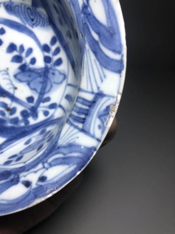 古玩陶瓷明萬歷,青花花鳥紋折沿洗拍賣,當前價格2600元
