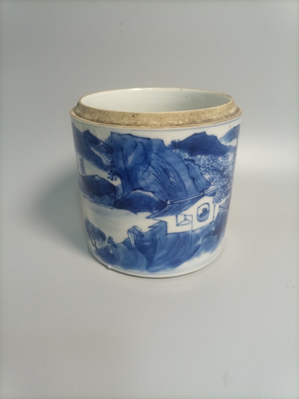 古玩陶瓷清中晚山水紋青花蓋缸拍賣,當(dāng)前價(jià)格1980元