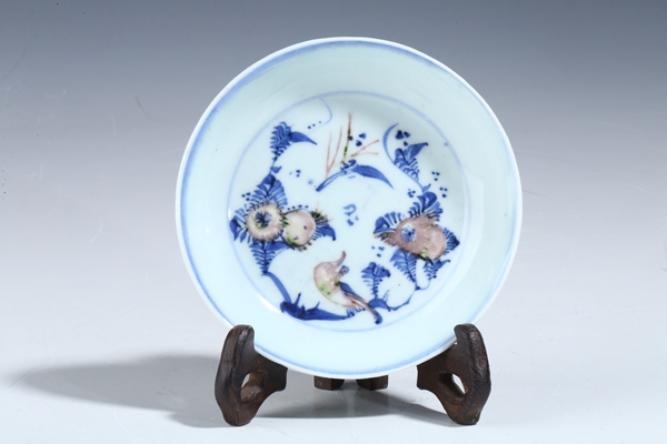 古玩轉(zhuǎn)賣(mài)(罕見(jiàn)精品)清早期?青花釉里紅三多紋賞盤(pán)拍賣(mài),當(dāng)前價(jià)格750元