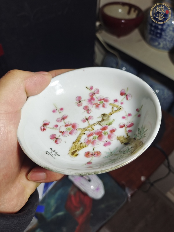 古玩陶瓷花卉紋粉彩盤真品鑒賞圖