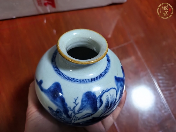 古玩陶瓷青花山水紋石榴尊真品鑒賞圖