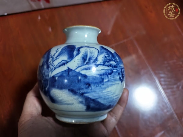 古玩陶瓷青花山水紋石榴尊真品鑒賞圖