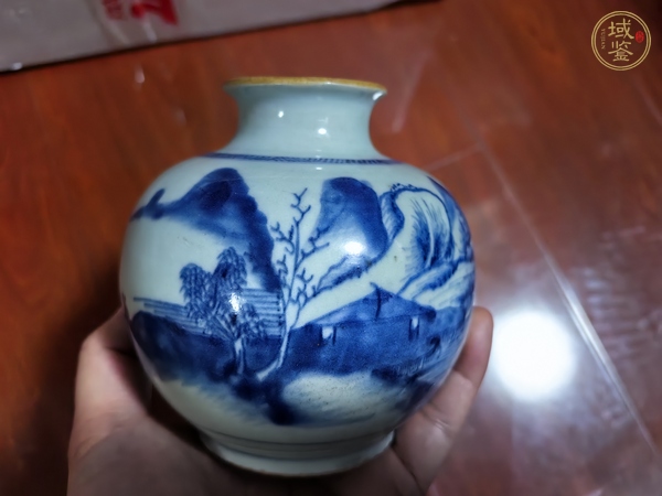 古玩陶瓷青花山水紋石榴尊真品鑒賞圖