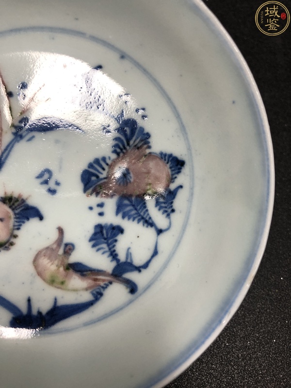 古玩陶瓷(罕見精品)清早期?青花釉里紅三多紋賞盤拍賣,當(dāng)前價(jià)格16000元