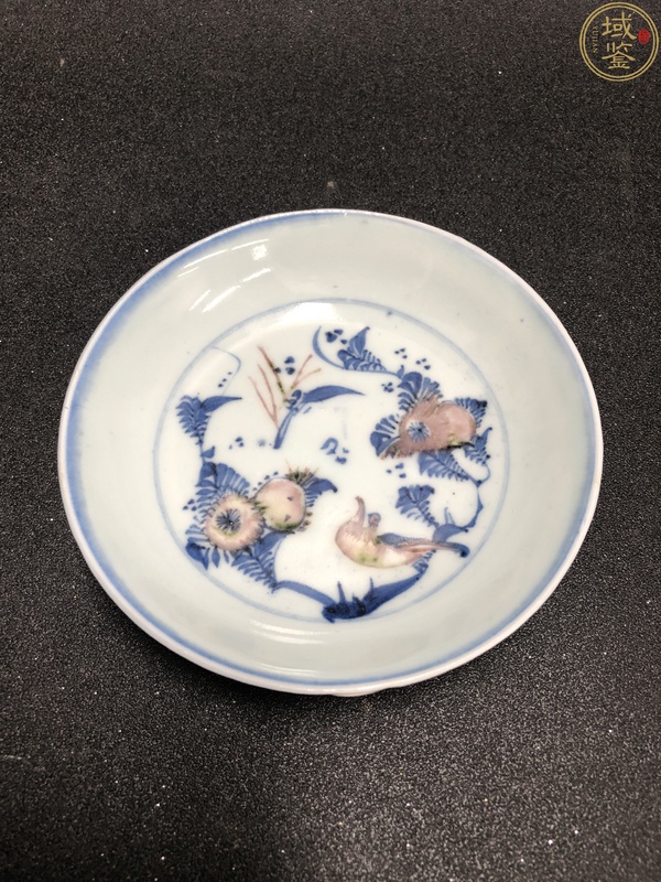 古玩陶瓷(罕見精品)清早期?青花釉里紅三多紋賞盤拍賣,當(dāng)前價(jià)格16000元