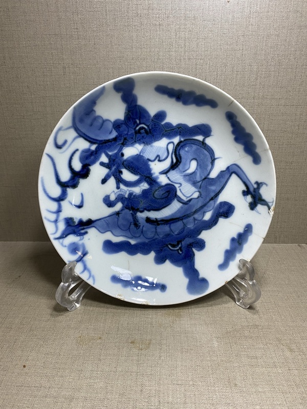 古玩陶瓷過墻龍紋青花盤拍賣,當前價格1288元