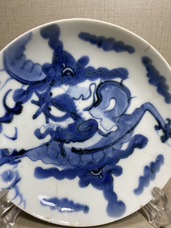 古玩陶瓷過墻龍紋青花盤拍賣,當前價格1288元