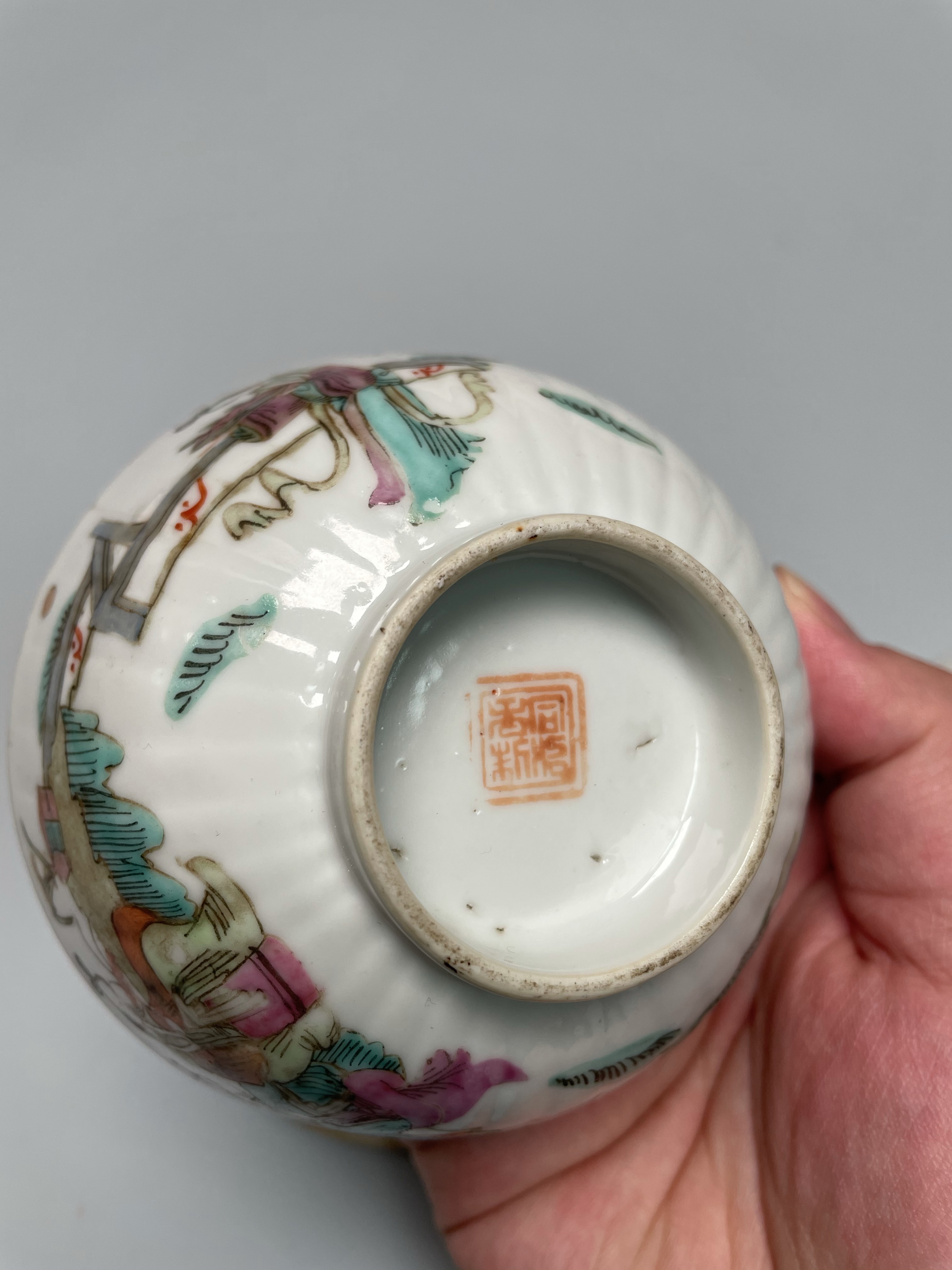 超希少 舶来古磁 清代 同治在銘 粉彩 手絵 寿老人 骰 さいころ