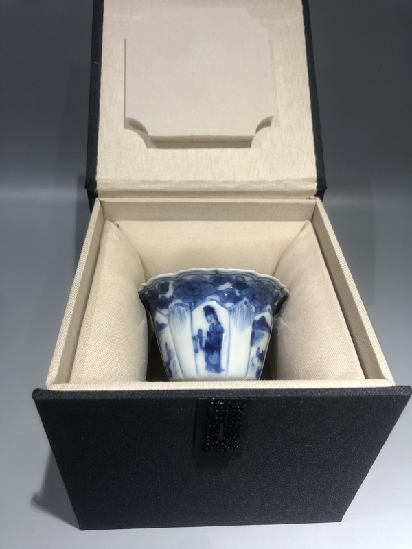 古玩陶瓷(已實物鑒真)清-康熙-四美圖-青花花口杯拍賣,當前價格1314元