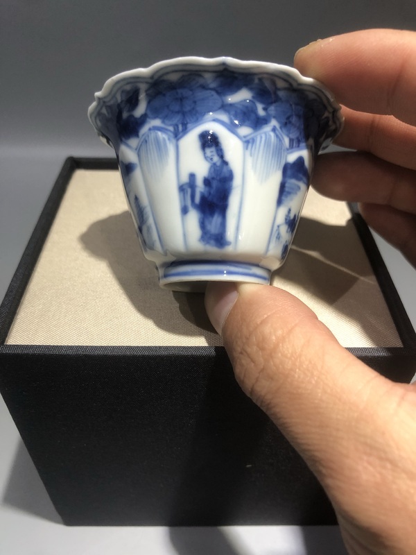 古玩陶瓷(已實物鑒真)清-康熙-四美圖-青花花口杯拍賣,當前價格1314元