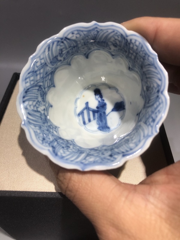 古玩陶瓷(已實物鑒真)清-康熙-四美圖-青花花口杯拍賣,當前價格1314元