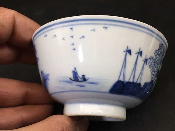 古玩陶瓷青花山水人物紋賞碗拍賣,當前價格1380元