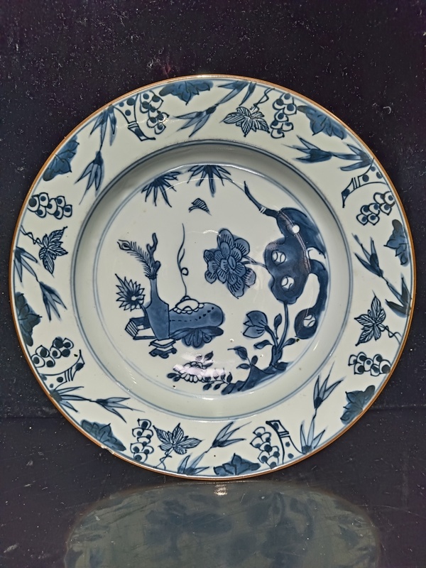 古玩陶瓷清康熙?博古紋青花盤拍賣,當前價格1500元
