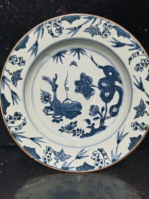 古玩陶瓷清康熙?博古紋青花盤拍賣,當前價格1500元