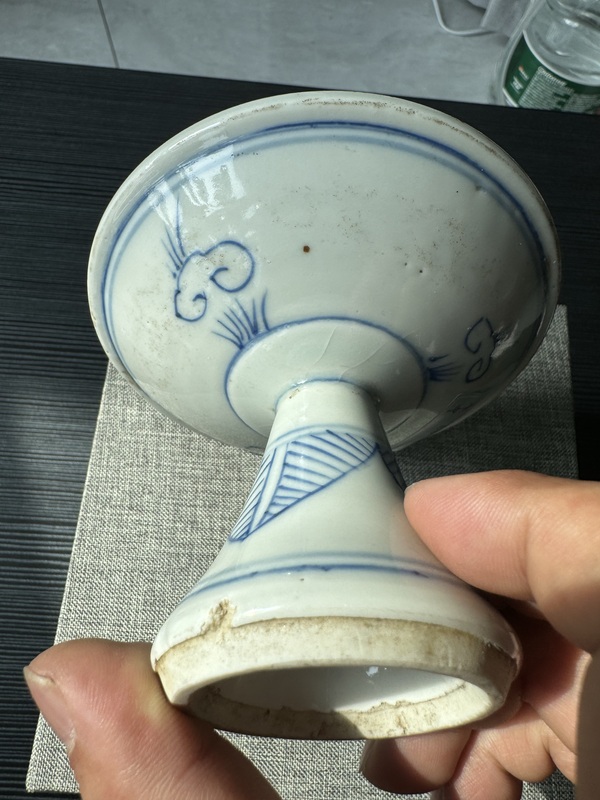 古玩陶瓷青花淡描花卉紋高足盤拍賣,當前價格980元
