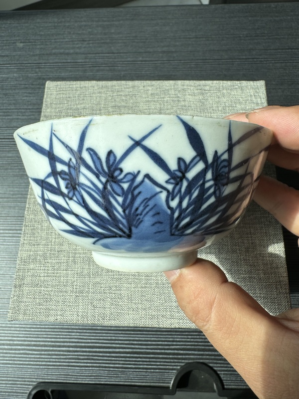 古玩陶瓷清·青花蘭草詩文茶圓拍賣,當前價格1888元