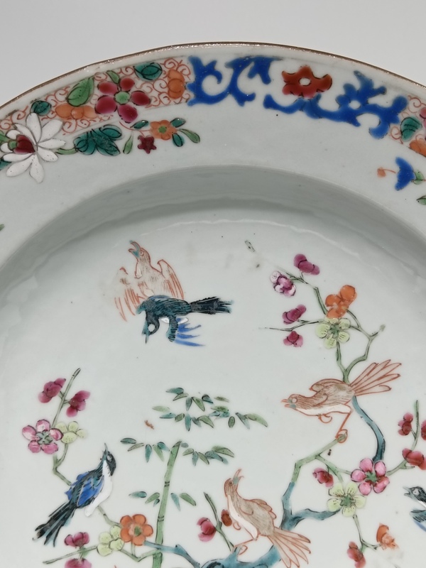 古玩陶瓷清中早期乾隆花鳥紋粉彩盤拍賣,當前價格4500元