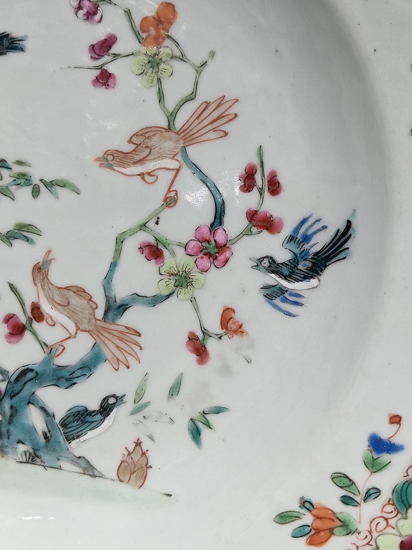 古玩陶瓷清中早期乾隆花鳥紋粉彩盤拍賣,當前價格4500元