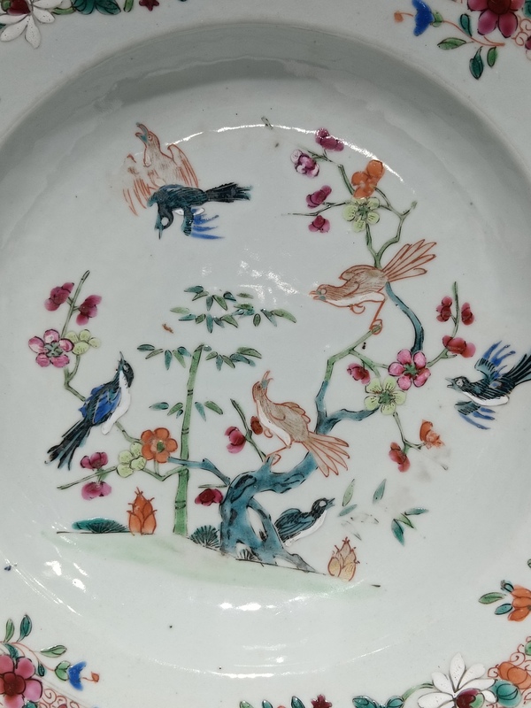 古玩陶瓷清中早期乾隆花鳥紋粉彩盤拍賣,當前價格4500元