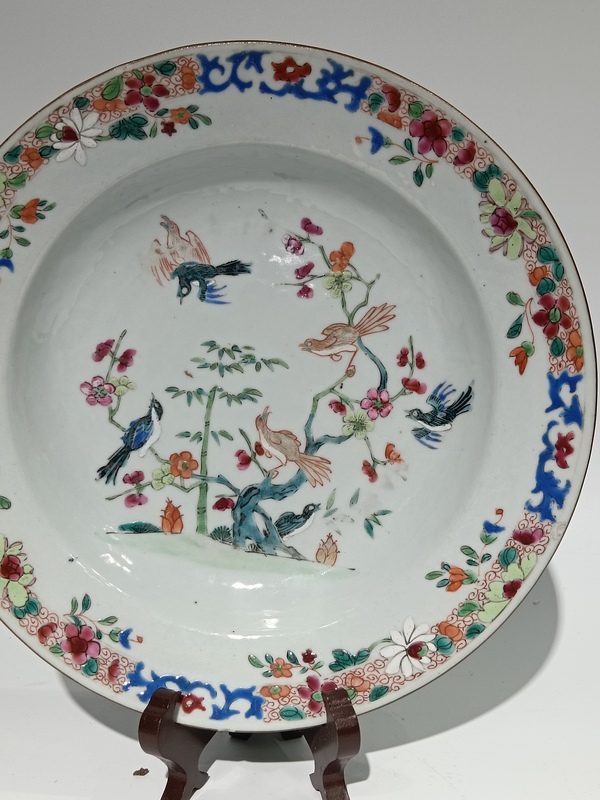 古玩陶瓷清中早期乾隆花鳥紋粉彩盤拍賣,當前價格4500元