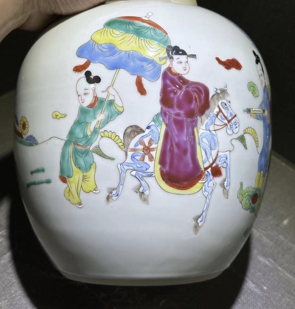 古玩陶瓷晚清粉彩天官賜福紋罐拍賣,當前價格12800元
