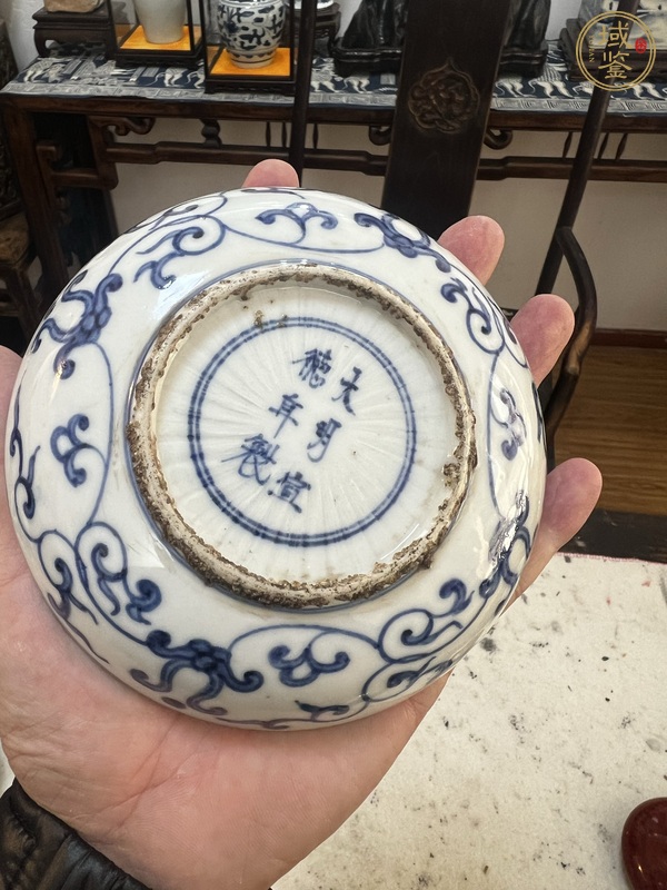 古玩陶瓷花卉紋青花盤真品鑒賞圖