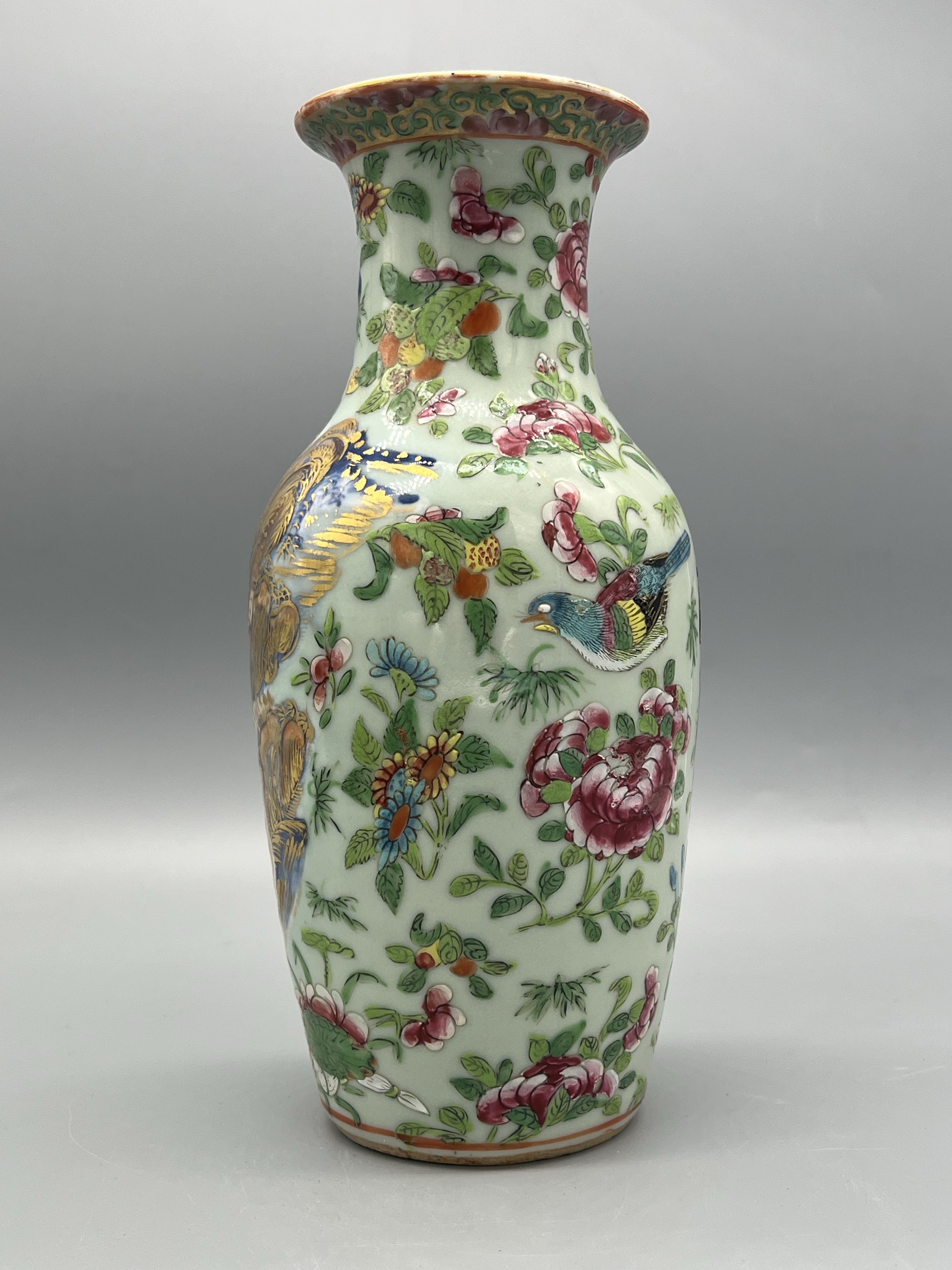 域鉴古玩】豆青釉青花花鸟纹撇口瓶鉴定结果_豆青釉青花花鸟纹撇
